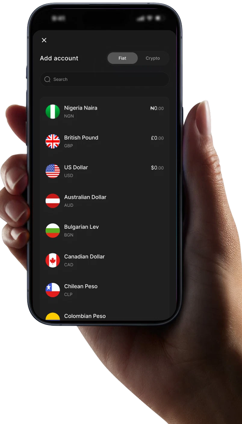 Adding a currency account in the Kairo app